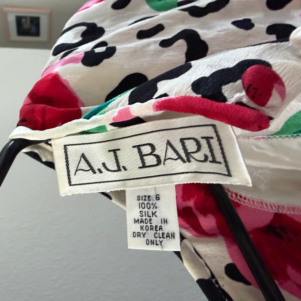 Vintage 100% Silk A.J. Bari Animal Print Floral Tiered Fit Flare Dress Sz 6 - Picture 3 of 15